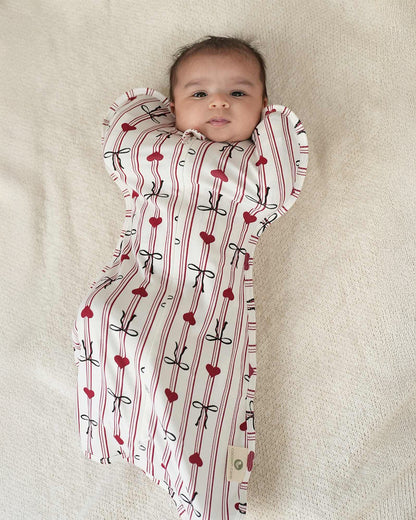 Cocoon Care Bow Heart Baby Sleeping Bag/Pod-Bamboo Cotton-With 2 Way Zipper-Newborn Bed