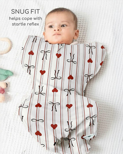 Cocoon Care Bow Heart Baby Sleeping Bag/Pod-Bamboo Cotton-With 2 Way Zipper-Newborn Bed
