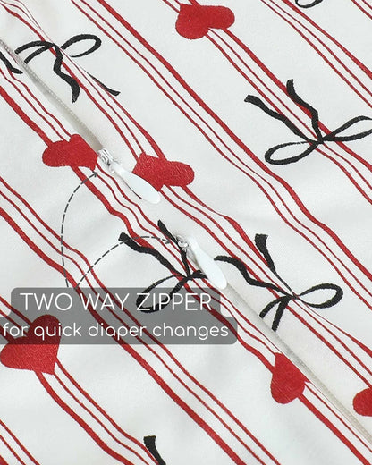 Cocoon Care Bow Heart Baby Sleeping Bag/Pod-Bamboo Cotton-With 2 Way Zipper-Newborn Bed