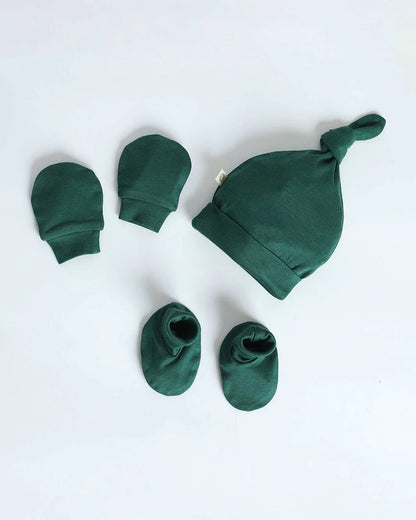 Cocoon Care Bottle Green Caps, Booties & Mittens Set-Solid-Bamboo-For Infants