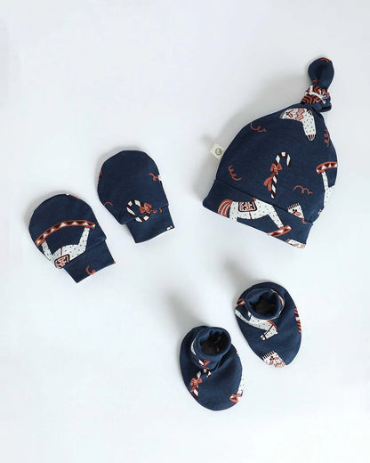 Cocoon Care Navy Blue Caps, Booties & Mittens Set-Blue Noel-Bamboo-For Infants