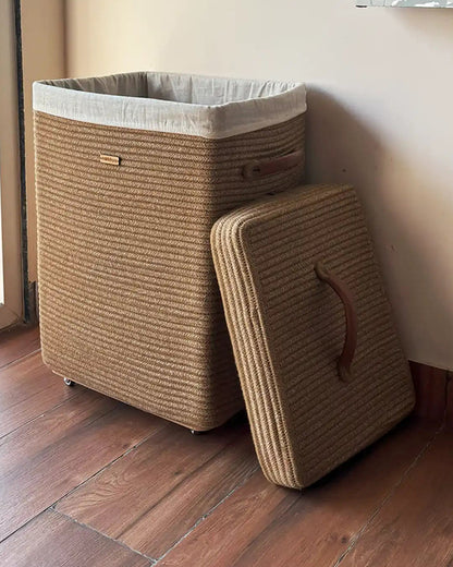 nobbys Elite Woven Roots Multipurpose Storage Basket-with Lid and Wheels-for Clothes & Toys-Sturdy & Durable-Natural
