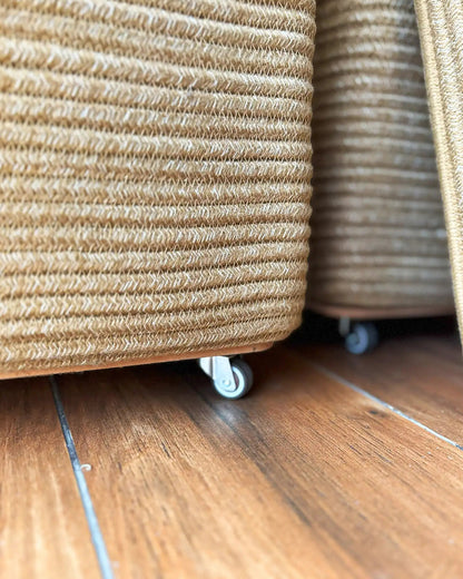 nobbys Elite Woven Roots Multipurpose Storage Basket-with Lid and Wheels-for Clothes & Toys-Sturdy & Durable-Natural