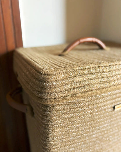 nobbys Elite Woven Roots Multipurpose Storage Basket-with Lid and Wheels-for Clothes & Toys-Sturdy & Durable-Natural