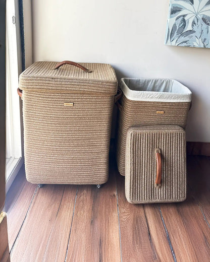 nobbys Elite Woven Roots Multipurpose Storage Basket-with Lid and Wheels-for Clothes & Toys-Sturdy & Durable-Natural