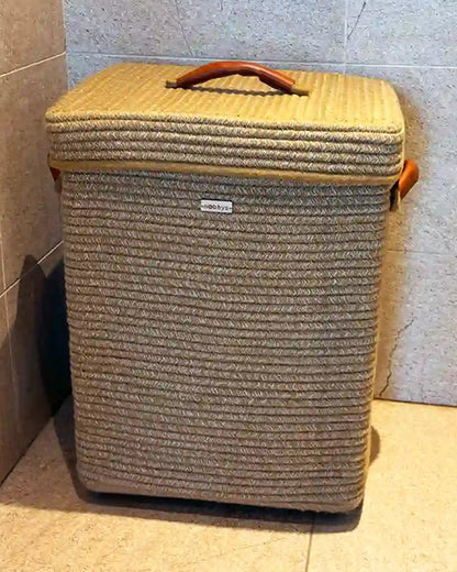 nobbys Elite Woven Roots Multipurpose Storage Basket-with Lid and Wheels-for Clothes & Toys-Sturdy & Durable-Natural