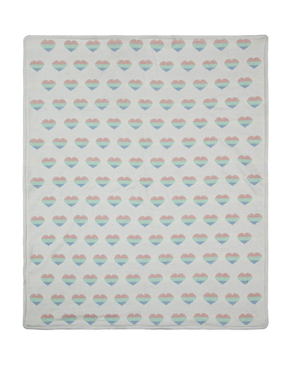 Pomme Cute Heart Knitted Ultra Soft Sherpa Blanket-100% Cotton-Off White-For Infants