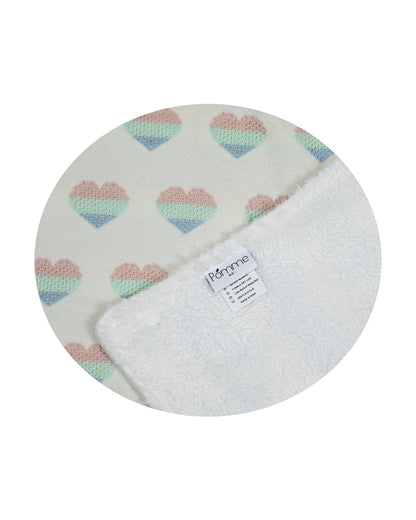 Pomme Cute Heart Knitted Ultra Soft Sherpa Blanket-100% Cotton-Off White-For Infants