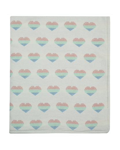 Pomme Cute Heart Knitted Ultra Soft Sherpa Blanket-100% Cotton-Off White-For Infants