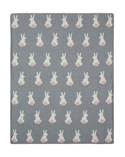 Pomme Cute Rabbit Knitted Ultra Soft Sherpa Blanket-100% Cotton-Grey-For Infants