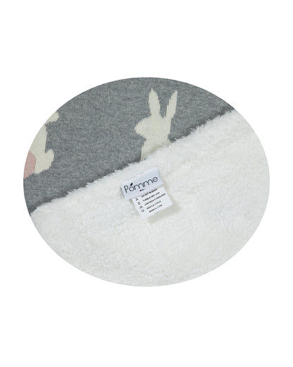 Pomme Cute Rabbit Knitted Ultra Soft Sherpa Blanket-100% Cotton-Grey-For Infants