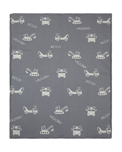 Pomme Cute Construction Vehicle Knitted Ultra Soft Sherpa Blanket-100% Cotton-Grey-For Infants