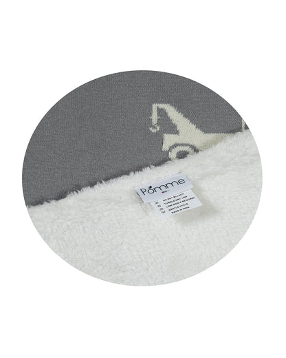 Pomme Cute Construction Vehicle Knitted Ultra Soft Sherpa Blanket-100% Cotton-Grey-For Infants