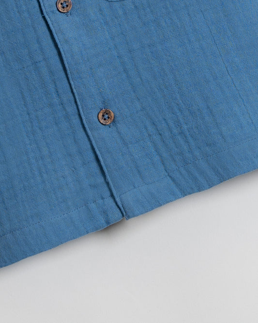 Twingle 100% Organic Muslin Shirt & Shorts Set-Functional Pocket-Adjustable Waistband-Cobalt Blue-Solid-For Infants