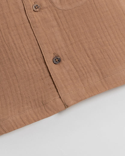 Twingle 100% Organic Muslin Shirt & Shorts Set-Functional Pocket-Adjustable Waistband-Tan-Solid-For Infants