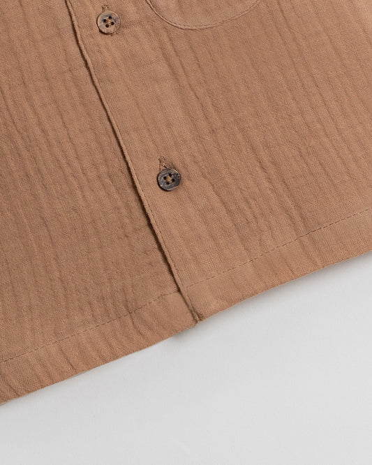 Twingle 100% Organic Muslin Shirt & Shorts Set-Functional Pocket-Adjustable Waistband-Tan-Solid-For Infants