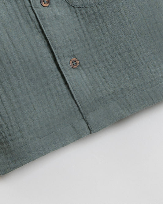 Twingle 100% Organic Muslin Shirt & Shorts Set-Functional Pocket-Adjustable Waistband-Sage Green-Solid-For Infants