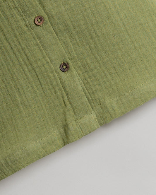 Twingle 100% Organic Muslin Shirt & Shorts Set-Puff Sleeves-Adjustable Waistband-Olive Green-Soild-For Infants