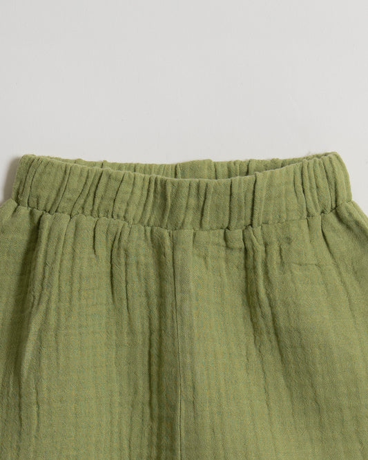 Twingle 100% Organic Muslin Shirt & Shorts Set-Puff Sleeves-Adjustable Waistband-Olive Green-Soild-For Infants