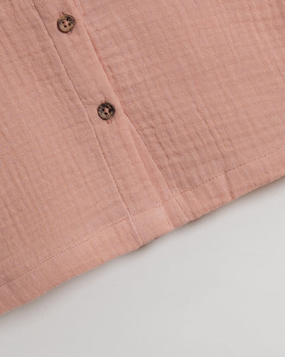 Twingle 100% Organic Muslin Shirt & Shorts Set-Puff Sleeves-Adjustable Waistband-Peach Pink-Soild-For Infants