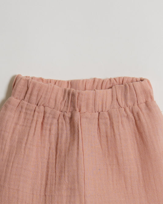 Twingle 100% Organic Muslin Shirt & Shorts Set-Puff Sleeves-Adjustable Waistband-Peach Pink-Soild-For Infants