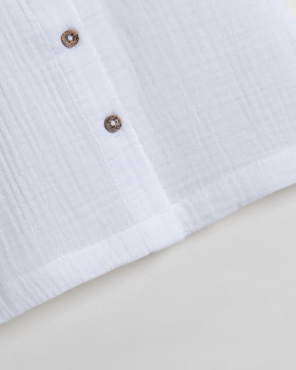 Twingle 100% Organic Muslin Shirt & Shorts Set-Puff Sleeves-Adjustable Waistband-White-Soild-For Infants