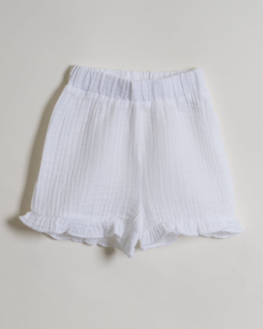 Twingle 100% Organic Muslin Shirt & Shorts Set-Puff Sleeves-Adjustable Waistband-White-Soild-For Infants