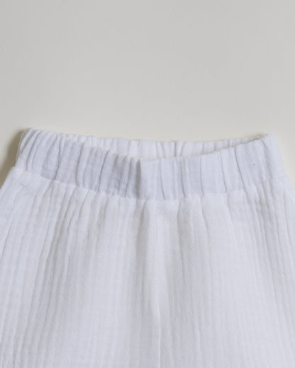 Twingle 100% Organic Muslin Shirt & Shorts Set-Puff Sleeves-Adjustable Waistband-White-Soild-For Infants