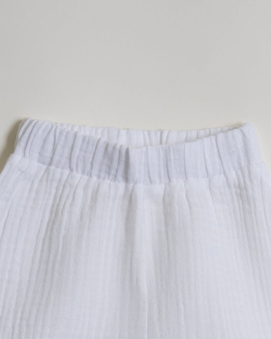 Twingle 100% Organic Muslin Shirt & Shorts Set-Puff Sleeves-Adjustable Waistband-White-Soild-For Infants