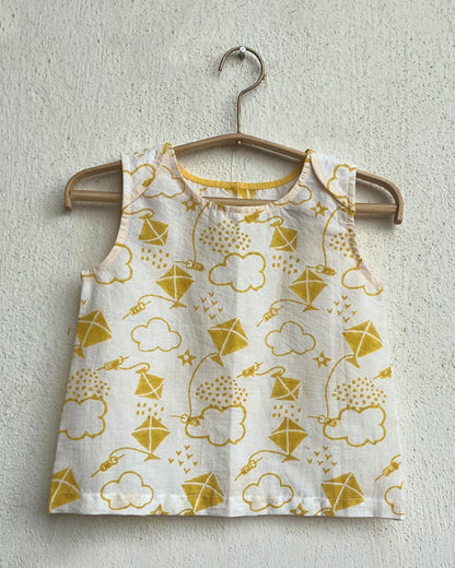 Whitewater Kids Yellow Top-Sleeveless-Printed-Organic Cotton-For Infants