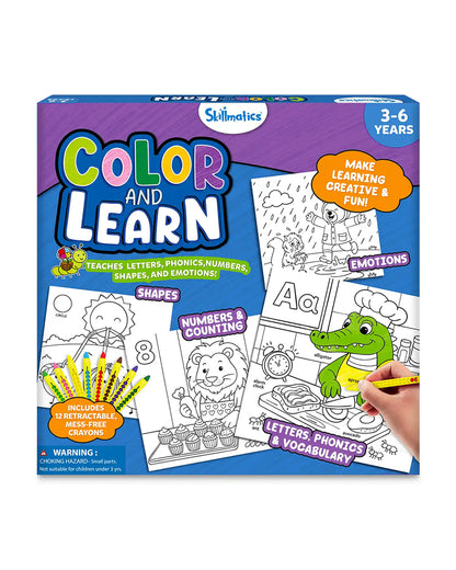 Skillmatics Color And Learn-Colouring Book-Art & Craft Kit-Include 50 Pages-Animals At Play-36M+