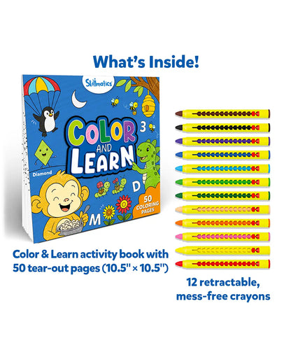 Skillmatics Color And Learn-Colouring Book-Art & Craft Kit-Include 50 Pages-Animals At Play-36M+