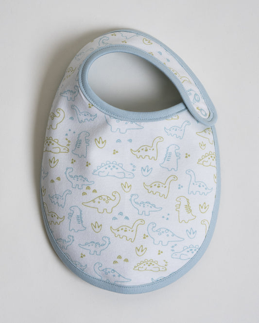 Twingle 100% Organic Cotton Round Bib-Snap Button-Adjustable Size-Tag-Free Comfort-White-Dino Print-Pack of 2-For Newborn