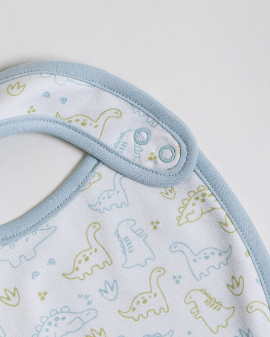 Twingle 100% Organic Cotton Round Bib-Snap Button-Adjustable Size-Tag-Free Comfort-White-Dino Print-Pack of 2-For Newborn