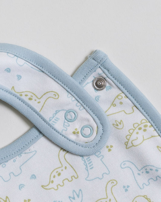 Twingle 100% Organic Cotton Round Bib-Snap Button-Adjustable Size-Tag-Free Comfort-White-Dino Print-Pack of 2-For Newborn