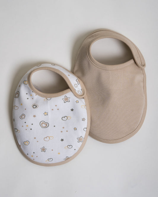 Twingle 100% Organic Cotton Round Bib-Snap Button-Adjustable Size-Tag-Free Comfort-White-Hearts & Stars-Pack of 2-For Newborn