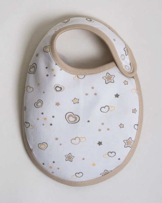 Twingle 100% Organic Cotton Round Bib-Snap Button-Adjustable Size-Tag-Free Comfort-White-Hearts & Stars-Pack of 2-For Newborn