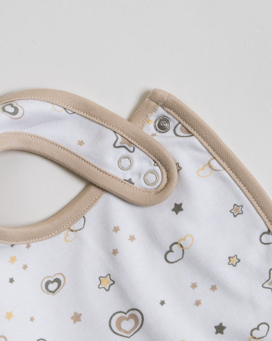 Twingle 100% Organic Cotton Round Bib-Snap Button-Adjustable Size-Tag-Free Comfort-White-Hearts & Stars-Pack of 2-For Newborn
