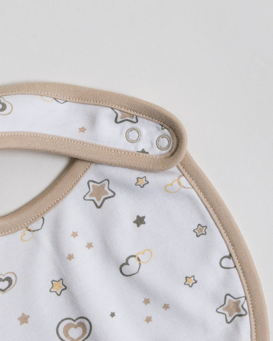 Twingle 100% Organic Cotton Round Bib-Snap Button-Adjustable Size-Tag-Free Comfort-White-Hearts & Stars-Pack of 2-For Newborn