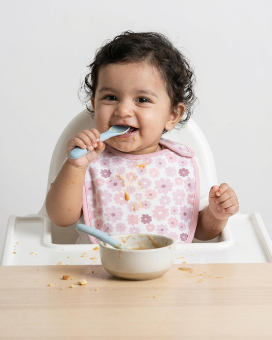 Twingle 100% Organic Cotton Round Bib-Snap Button-Adjustable Size-Tag-Free Comfort-White-Floral Print-Pack of 2-For Newborn