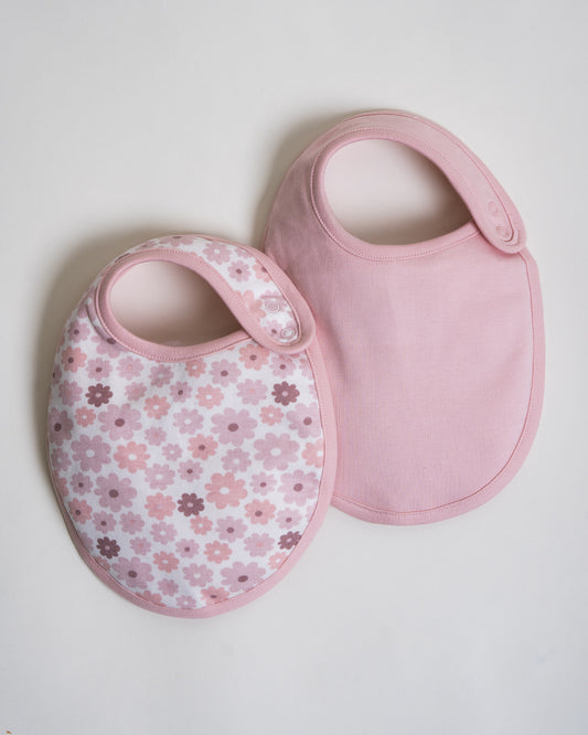 Twingle 100% Organic Cotton Round Bib-Snap Button-Adjustable Size-Tag-Free Comfort-White-Floral Print-Pack of 2-For Newborn