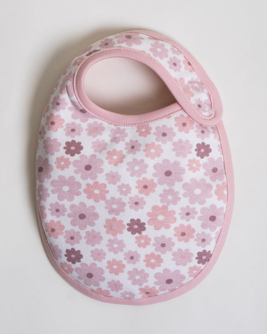 Twingle 100% Organic Cotton Round Bib-Snap Button-Adjustable Size-Tag-Free Comfort-White-Floral Print-Pack of 2-For Newborn