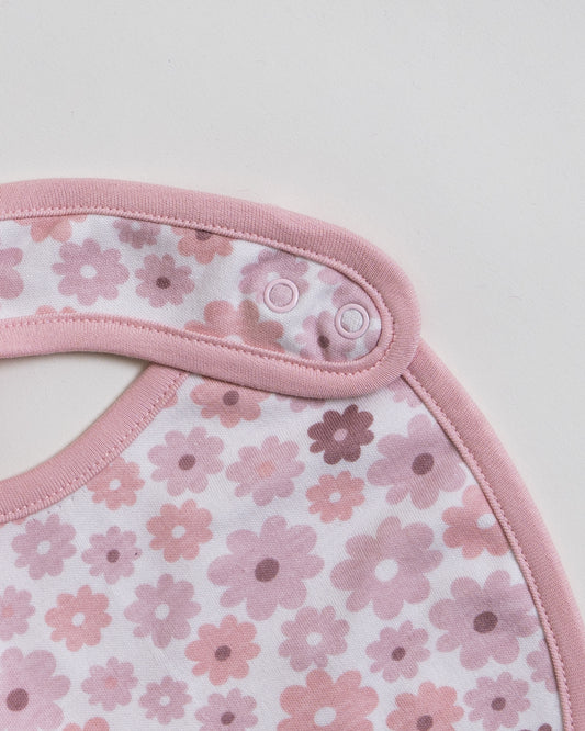 Twingle 100% Organic Cotton Round Bib-Snap Button-Adjustable Size-Tag-Free Comfort-White-Floral Print-Pack of 2-For Newborn