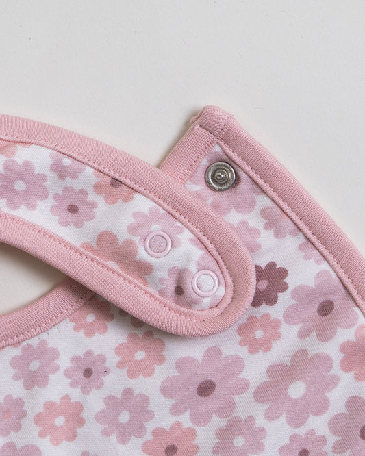 Twingle 100% Organic Cotton Round Bib-Snap Button-Adjustable Size-Tag-Free Comfort-White-Floral Print-Pack of 2-For Newborn