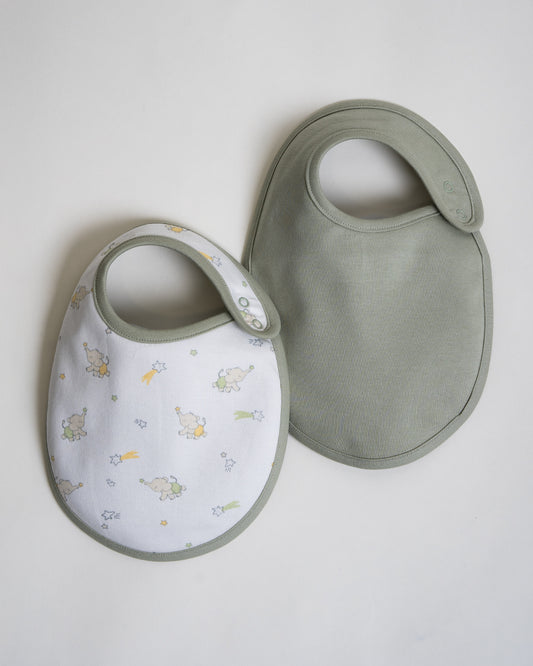 Twingle 100% Organic Cotton Round Bib-Snap Button-Adjustable Size-Tag-Free Comfort-White-Elephant Print-Pack of 2-For Newborn