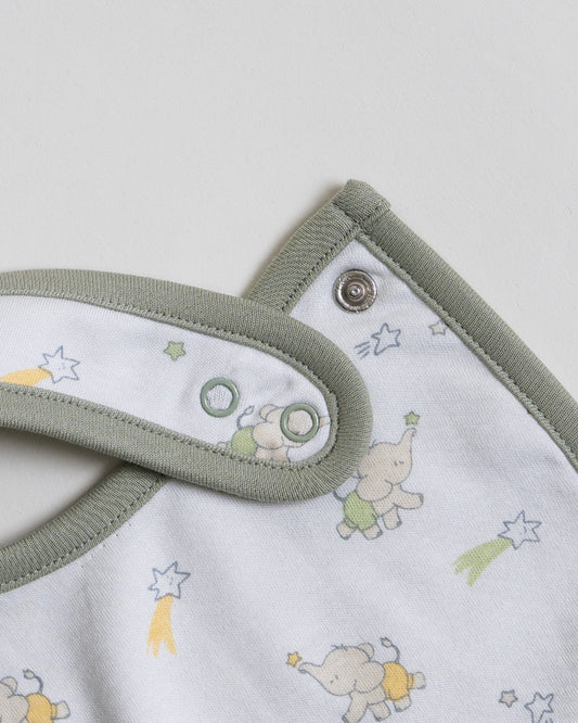 Twingle 100% Organic Cotton Round Bib-Snap Button-Adjustable Size-Tag-Free Comfort-White-Elephant Print-Pack of 2-For Newborn