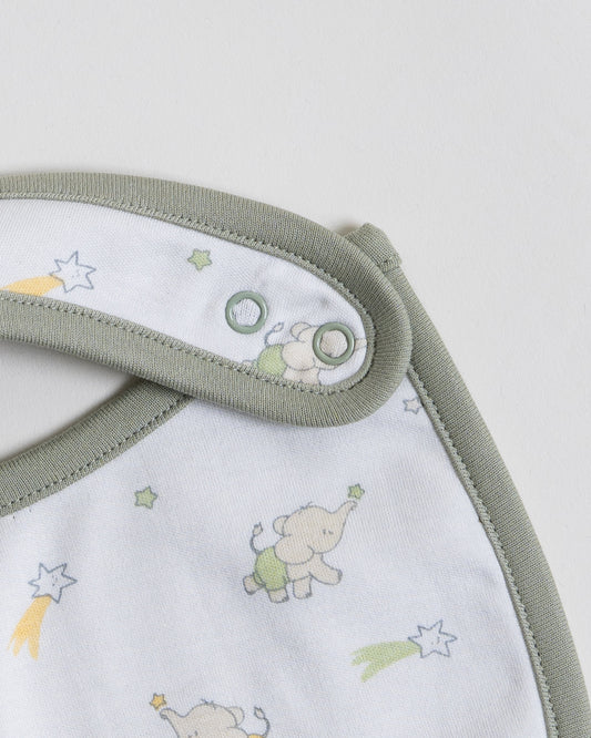 Twingle 100% Organic Cotton Round Bib-Snap Button-Adjustable Size-Tag-Free Comfort-White-Elephant Print-Pack of 2-For Newborn