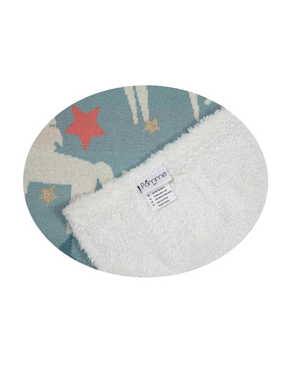 Pomme Unicorn Knitted Ultra Soft Sherpa Blanket-100% Cotton-Cyan Blue-For Infants