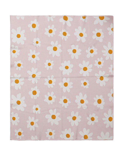 Pomme Flowers Knitted Ultra Soft Sherpa Blanket-100% Cotton-Peach Pink-For Infants