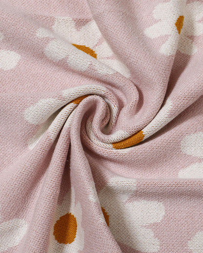 Pomme Flowers Knitted Ultra Soft Sherpa Blanket-100% Cotton-Peach Pink-For Infants